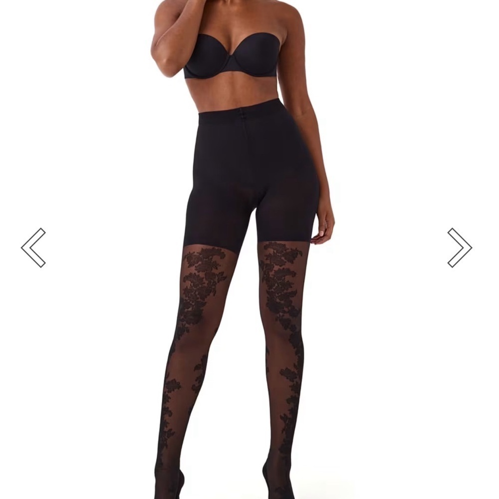 Spanx Tight-End Tights Comfortable Shaper Floral Tights Size B Very Black